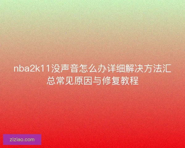 nba2k11没声音怎么办详细解决方法汇总常见原因与修复教程